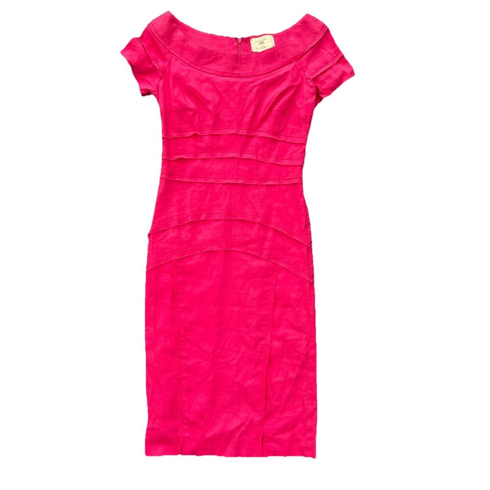 Artelier Nicole Miller Coral Pink Linen Blend Tiered Pencil Dress Size 8 EUC